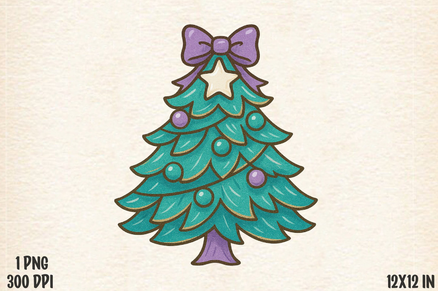 Cute Christmas Tree PNG Purple Bow Holiday Sublimation Design