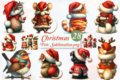 28 Christmas Pets PNG Sublimation Bundle Cute Holiday Cat Dog Mouse Bird