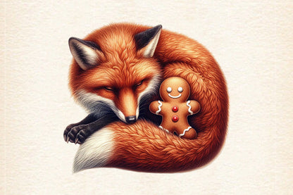 Christmas Fox with Gingerbread Cookie PNG Watercolor Clipart
