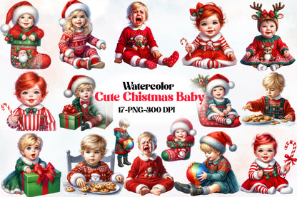 Cute Christmas Baby PNG Bundle 17 Watercolor Baby Christmas Clipart