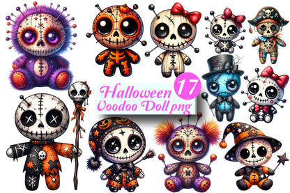 17 Halloween Voodoo Doll PNG Bundle Creepy Stitched Skull Doll Clipart