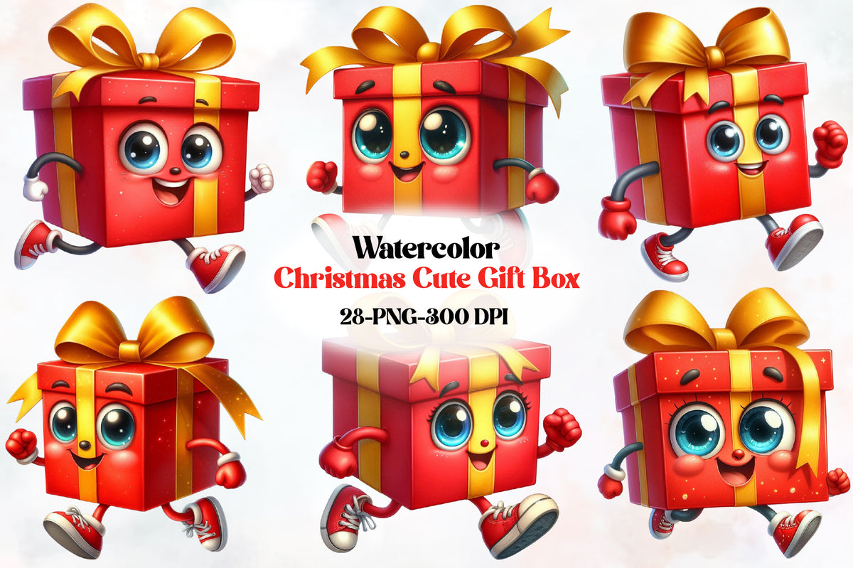 28 Christmas Gift Box PNG Clipart Bundle Watercolor Cute Holiday Present