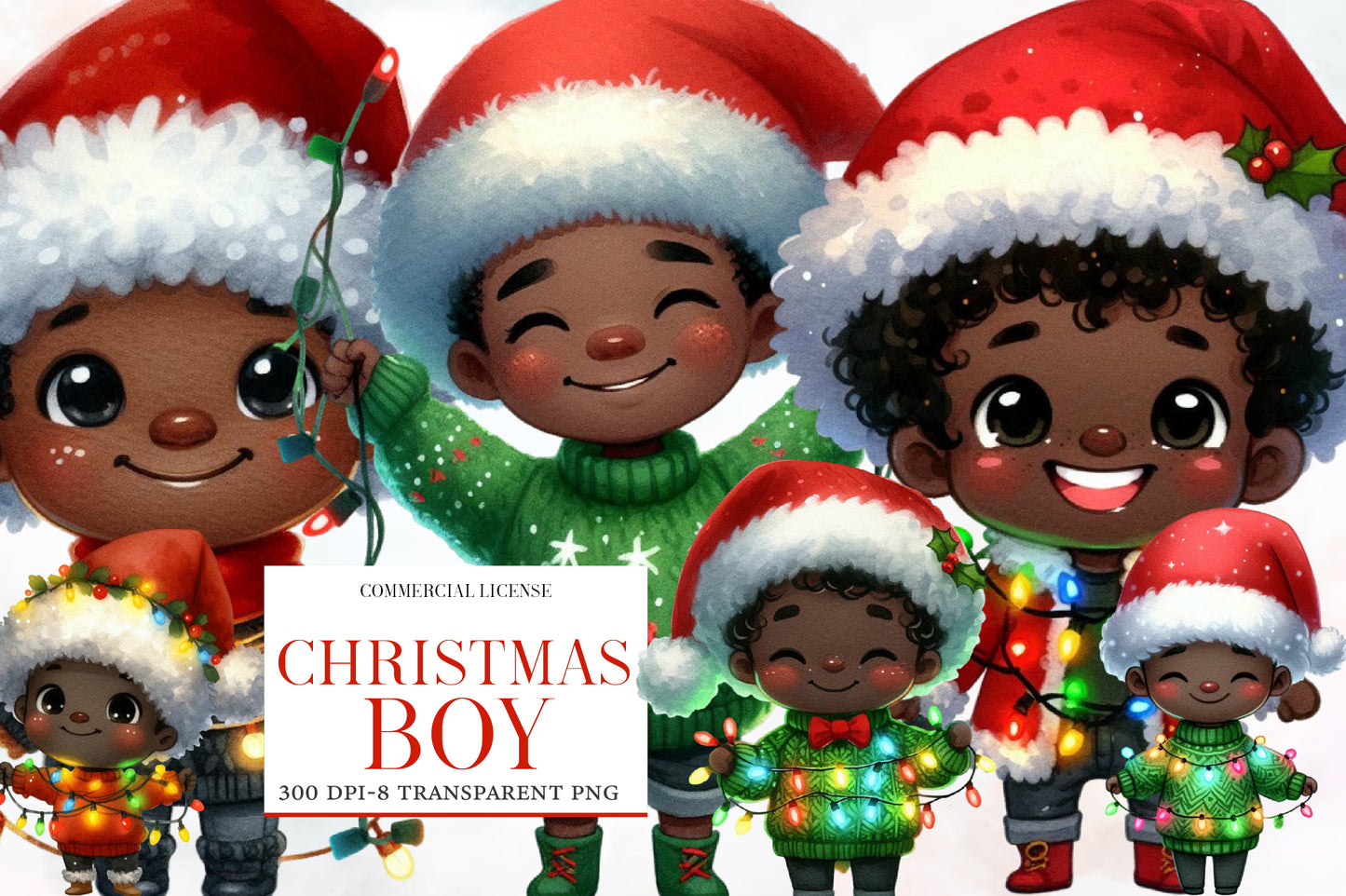 Christmas Boy Clipart PNG Bundle | Cute Christmas Boys, Santa Hats, Christmas Lights & Holiday Sweater Clipart