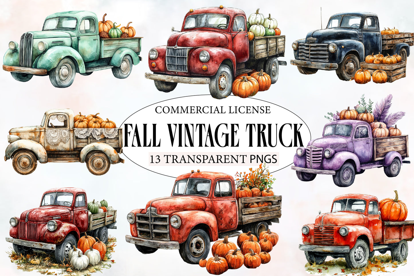Fall Vintage Truck PNG Bundle | Retro Pickup Truck Clipart, Pumpkin Truck PNG