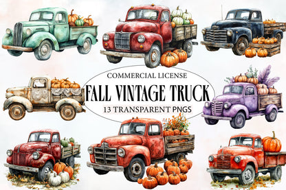 Fall Vintage Truck PNG Bundle | Retro Pickup Truck Clipart, Pumpkin Truck PNG