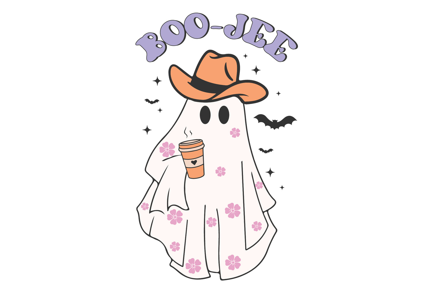 Boo-Jee Ghost PNG Halloween Pink Cowboy Ghost Coffee Western Clipart