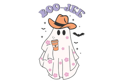 Boo-Jee Ghost PNG Halloween Pink Cowboy Ghost Coffee Western Clipart