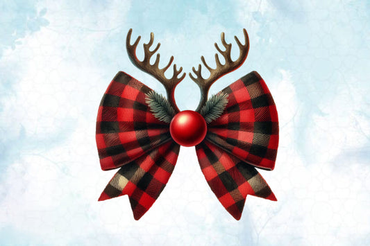Christmas Reindeer Bow PNG Buffalo Plaid Holiday Clipart