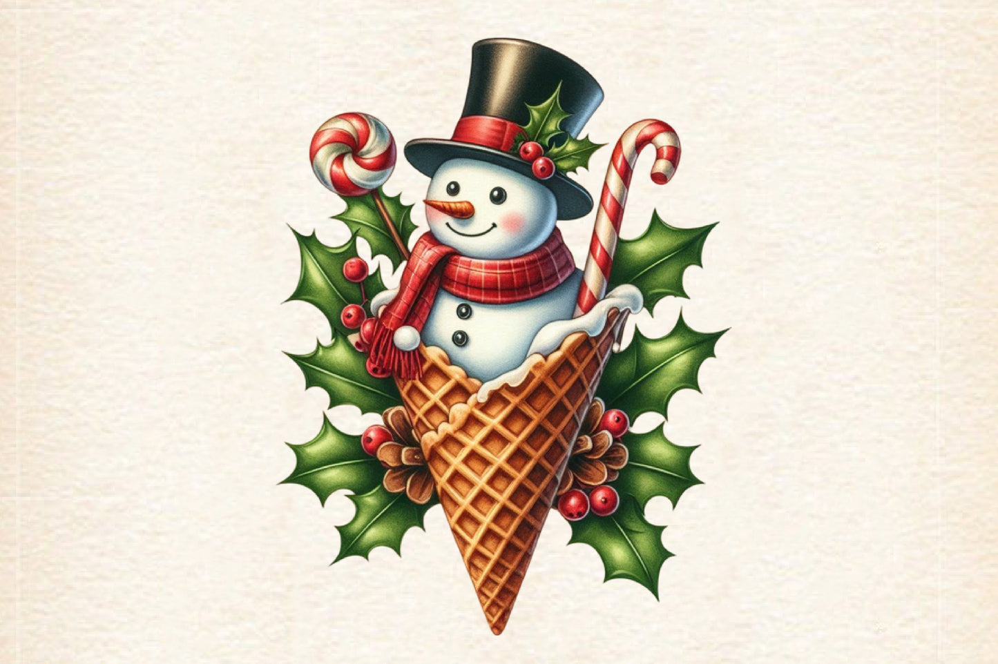 Christmas Snowman Ice Cream Cone PNG Clipart Cute Winter Holiday Design