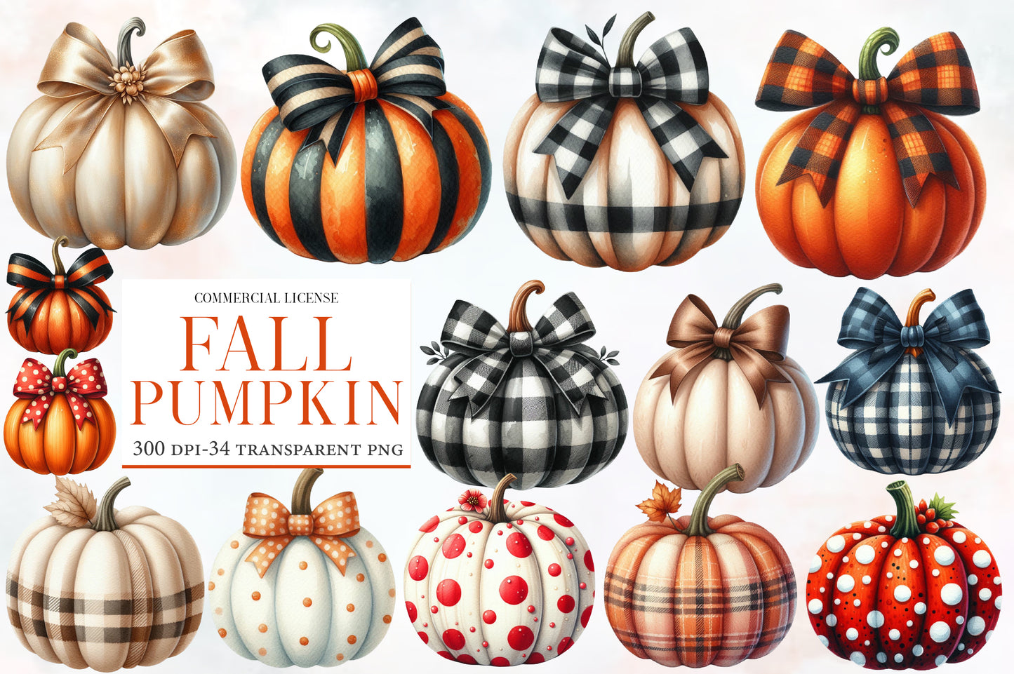 Fall Pumpkin PNG Bundle | Plaid Pumpkin Clipart, Buffalo Check Pumpkin, Pumpkin Bow PNG