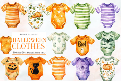 Halloween Baby Clothes Clipart PNG Bundle | Baby Bodysuit PNG, Halloween Onesie Clipart,