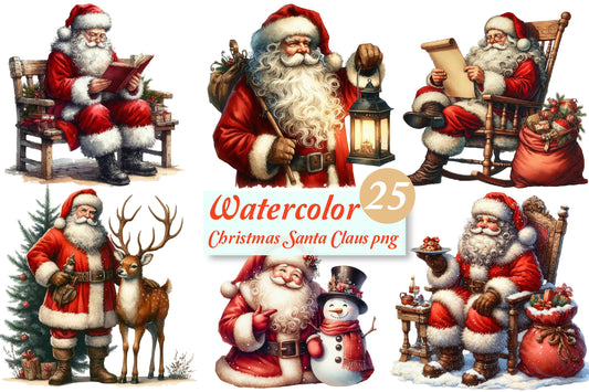 Christmas Santa Claus PNG Bundle | Watercolor Vintage Santa, Traditional Santa Claus & Holiday Santa Clipart