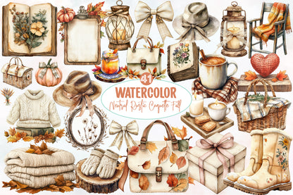 Watercolor Neutral Rustic Coquette Fall Clipart 41 PNG