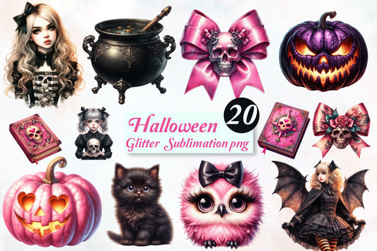 Halloween Glitter Sublimation PNG Bundle Spooky Gothic Halloween Designs