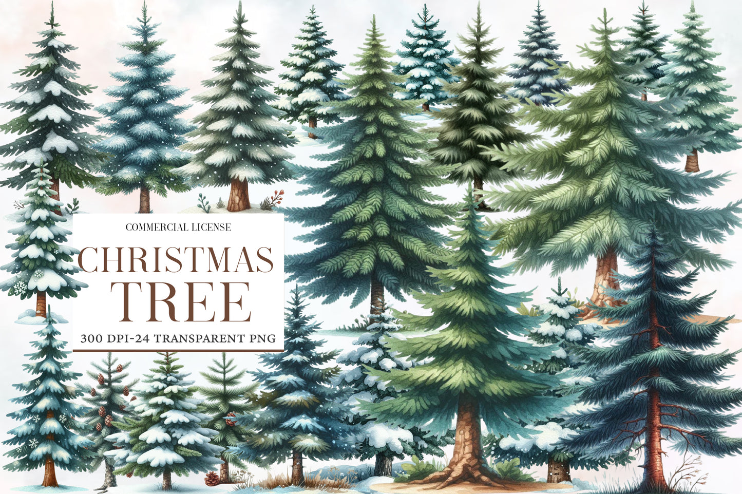 Christmas Tree Clipart PNG Bundle | Cute Watercolor Christmas Tree Clipart | Festive Holiday Tree Sublimation PNG