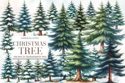 Christmas Tree Clipart PNG Bundle | Cute Watercolor Christmas Tree Clipart | Festive Holiday Tree Sublimation PNG