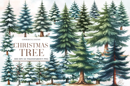 Christmas Tree Clipart PNG Bundle | Cute Watercolor Christmas Tree Clipart | Festive Holiday Tree Sublimation PNG