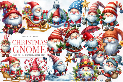 Christmas Gnome Clipart PNG Bundle | Cute Santa Gnomes, Nordic Gnomes, Christmas Gifts, Candy Canes & Holiday Decorations