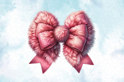 Pink Fuzzy Bow PNG Cute Plush Winter Hair Bow Sublimation Design