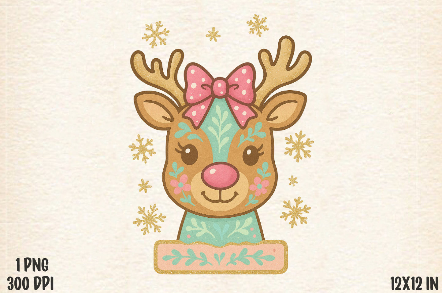 Cute Pastel Christmas Reindeer PNG Sublimation Design