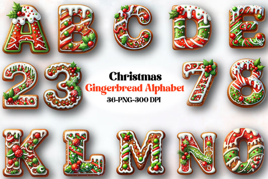 36 Christmas Gingerbread Alphabet PNG Clipart Bundle Holiday Cookie Letters