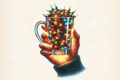 Christmas Light Mug PNG Christmas Lights Coffee Cup Holiday Sublimation Design