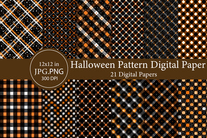 Halloween Digital Paper PNG | Black Orange Plaid Pattern, Halloween Scrapbook Paper