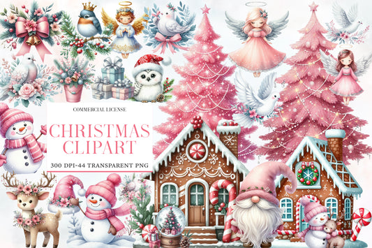 Christmas Clipart Bundle PNG | Watercolor Holiday Clipart Collection | Christmas Sublimation PNG Bundle