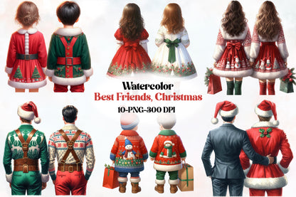 Best Friends Christmas PNG Bundle | Watercolor Christmas Friends Clipart, Holiday Couple & Matching Christmas PNG