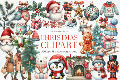 Christmas Clipart Sublimation PNG Bundle | Watercolor Holiday Clipart | Festive Christmas Sublimation Designs