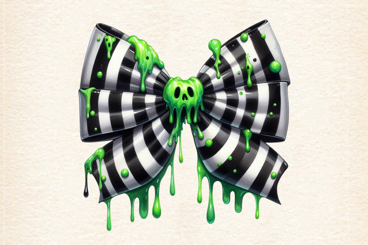 Halloween Slime Bow PNG Striped Gothic Coquette Skull Bow