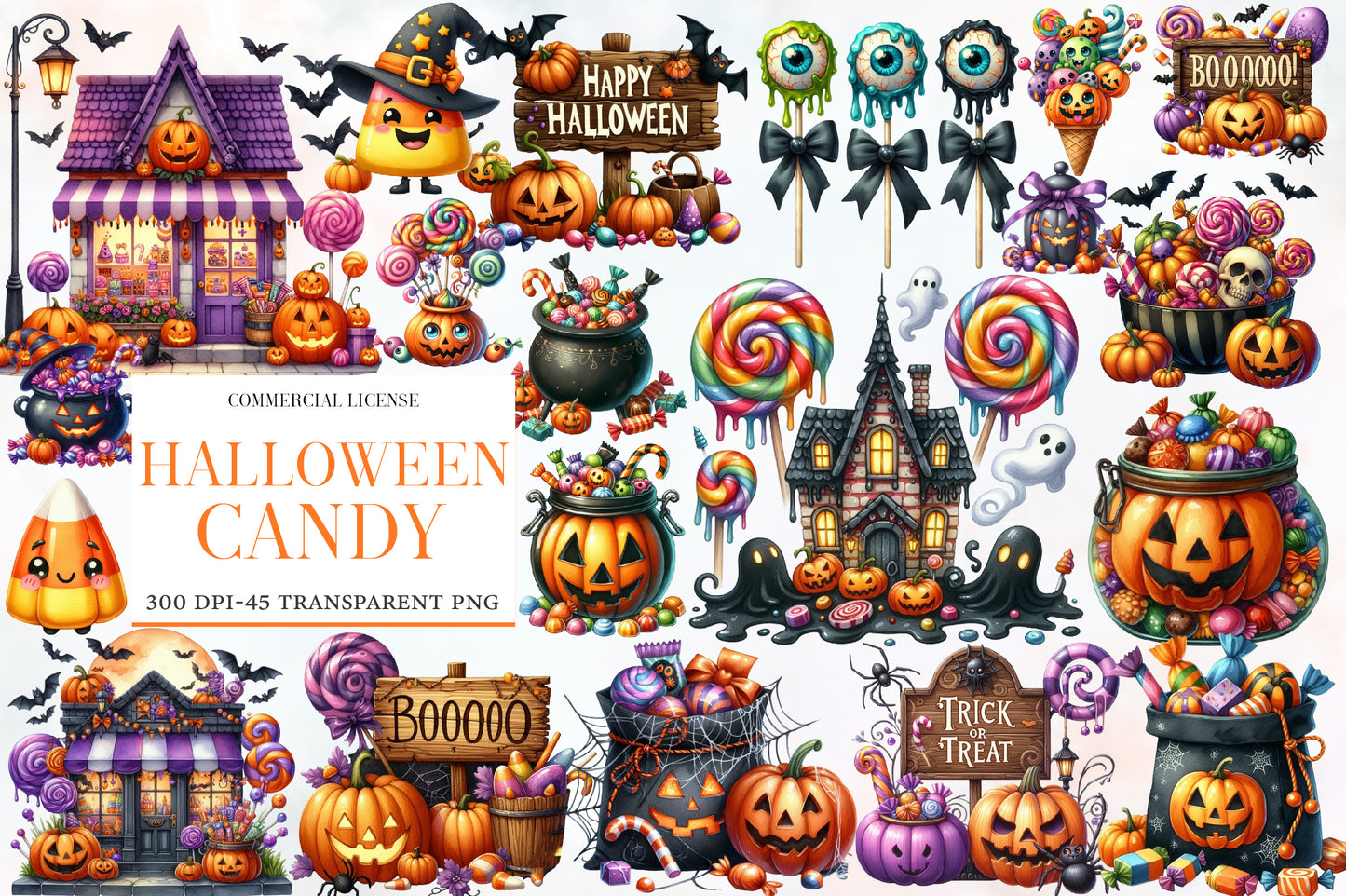 Halloween Candy Clipart PNG Bundle | Cute Halloween Candy PNG, Trick or Treat Clipart