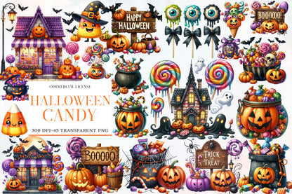 Halloween Candy Clipart PNG Bundle | Cute Halloween Candy PNG, Trick or Treat Clipart