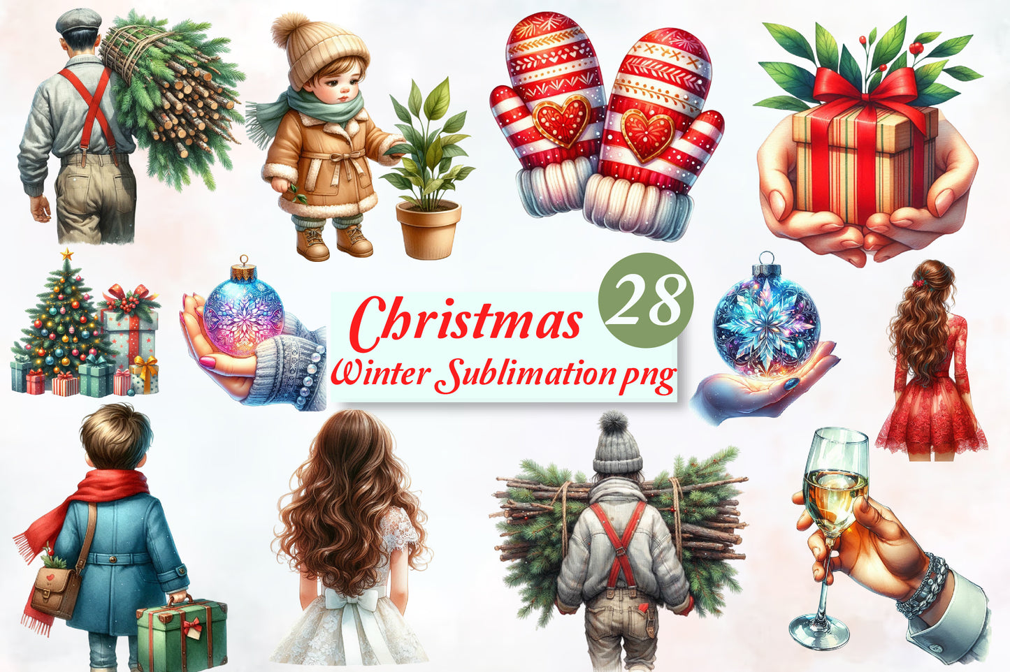 Christmas Winter Sublimation PNG Bundle 28 Watercolor Winter Clipart