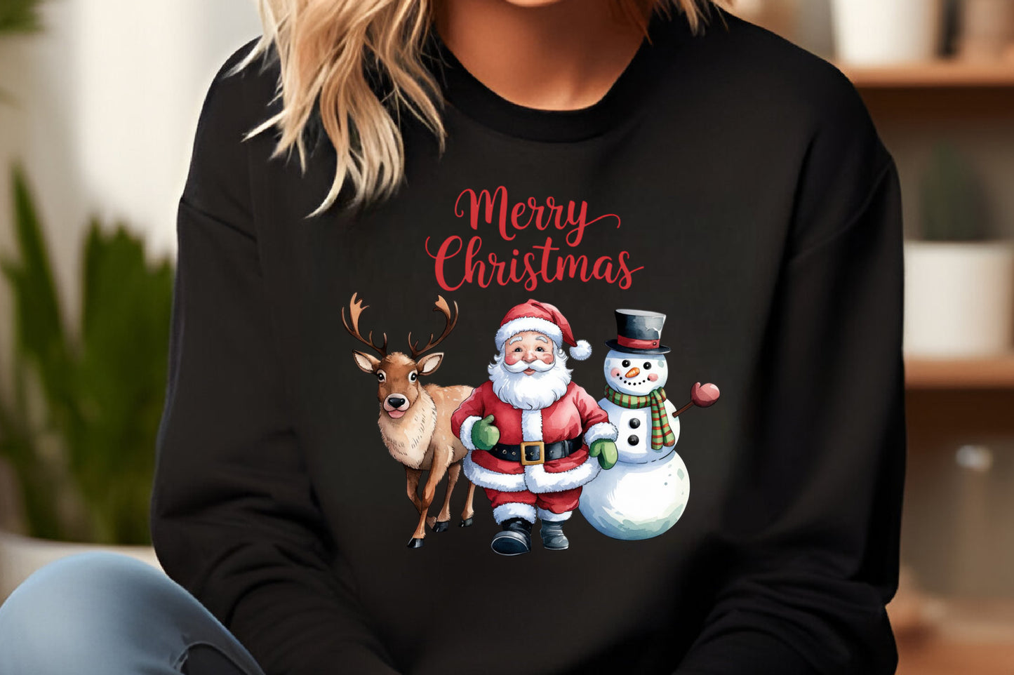 Merry Christmas Santa Reindeer Snowman PNG Cute Christmas Sublimation Design