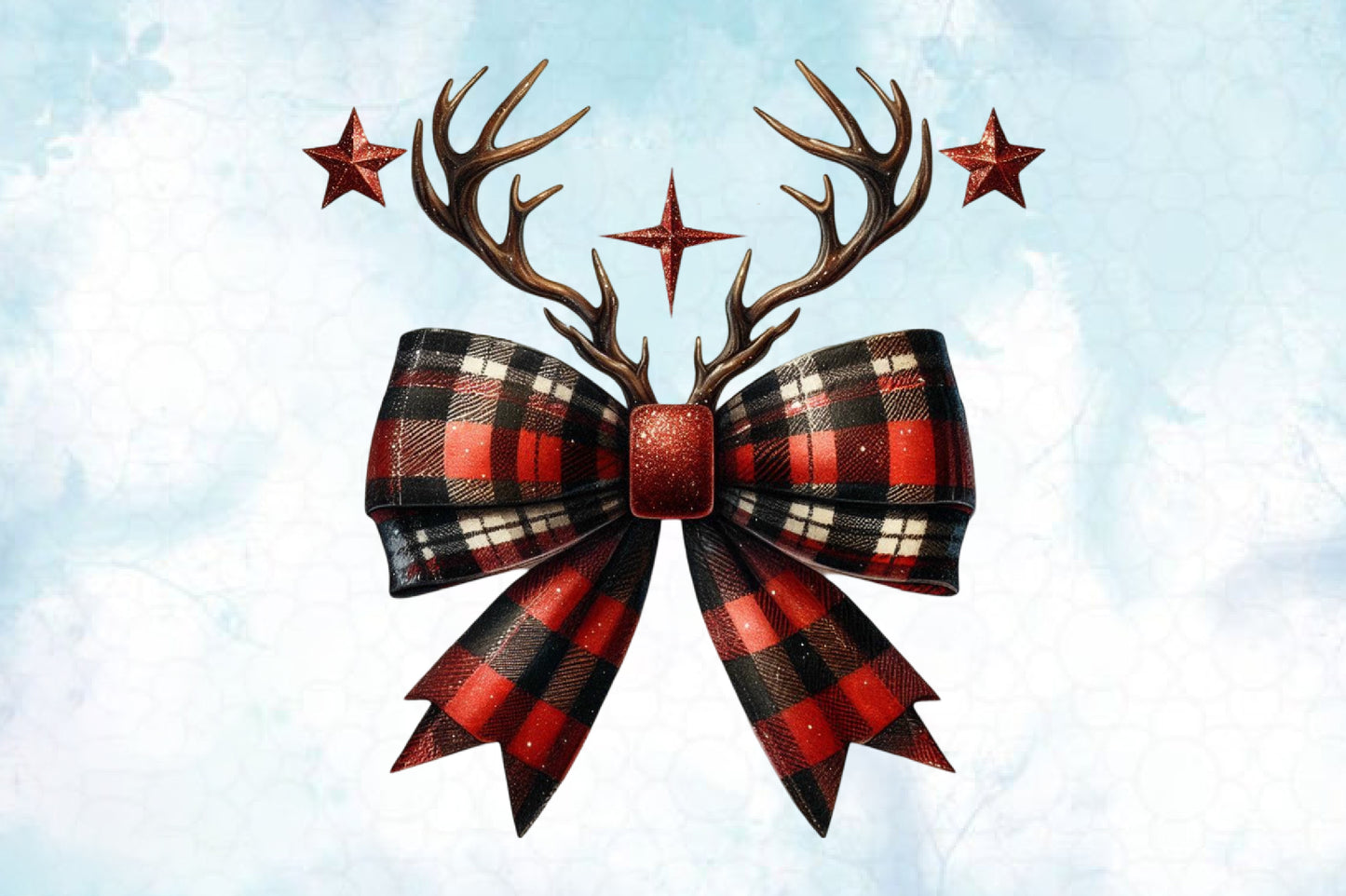 Christmas Reindeer Bow PNG Plaid Antler Holiday Christmas Sublimation