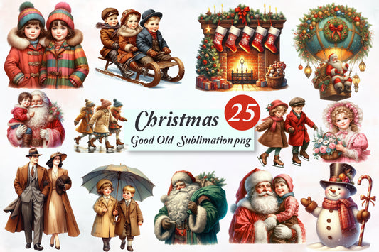 Christmas Vintage Sublimation PNG Bundle Good Old Christmas Vintage Clipart