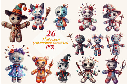 26 Halloween Voodoo Doll PNG Crochet Pattern Spooky Doll Clipart