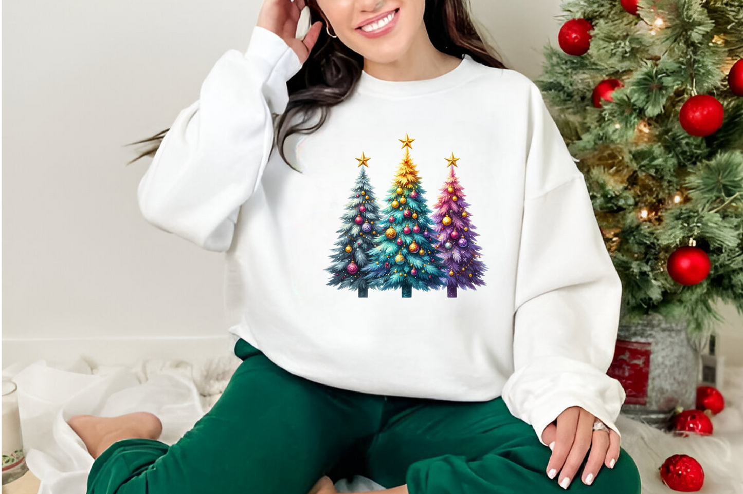 Colorful Christmas Trees PNG Bundle | Watercolor Christmas Tree Clipart, Rainbow Holiday Trees & Festive Christmas Sublimation
