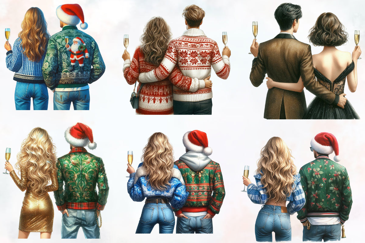 New Year Christmas PNG Bundle 18 Watercolor Celebration Clipart