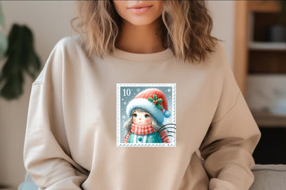 Christmas Girl Postage Stamps PNG Bundle | Watercolor Christmas Girl Stamp Clipart, Holiday Winter Girls & Festive Postage