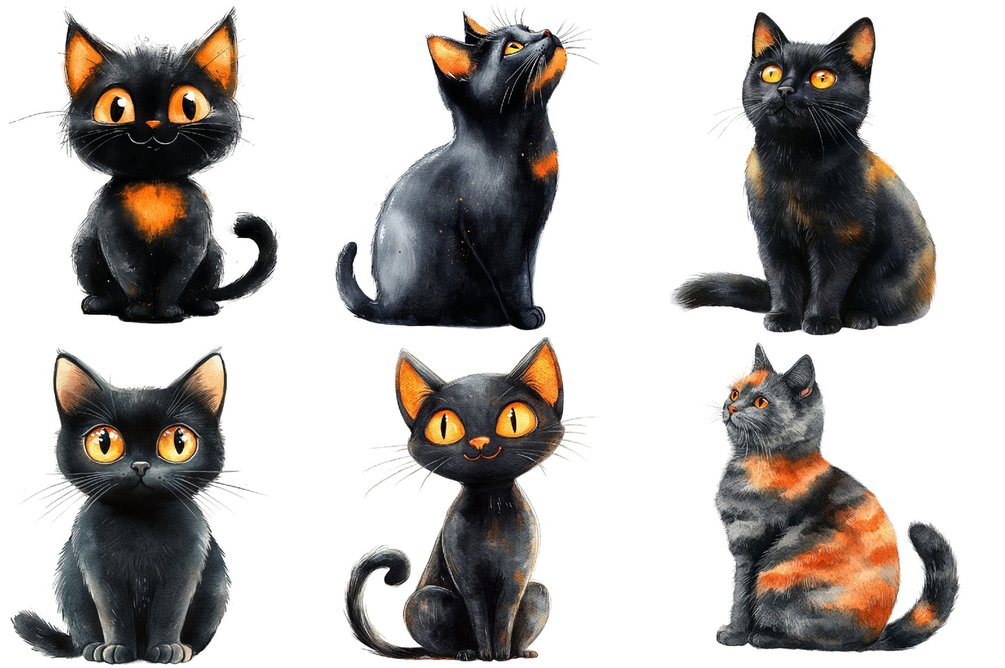 Halloween Black Cat Clipart PNG Bundle | Black Cat Halloween PNG, Witch Cat Clipart,