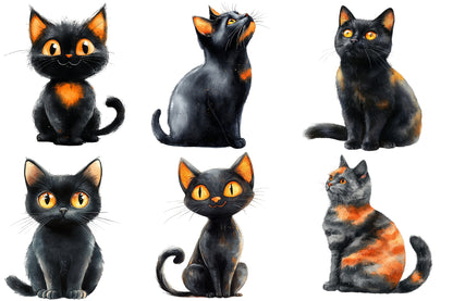 Halloween Black Cat Clipart PNG Bundle | Black Cat Halloween PNG, Witch Cat Clipart,