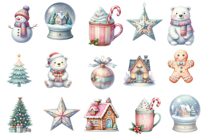 Cute Pastel Christmas Watercolor Clipart PNG Bundle | Sweet Gingerbread Christmas Clipart | Pastel Holiday Sublimation PNG