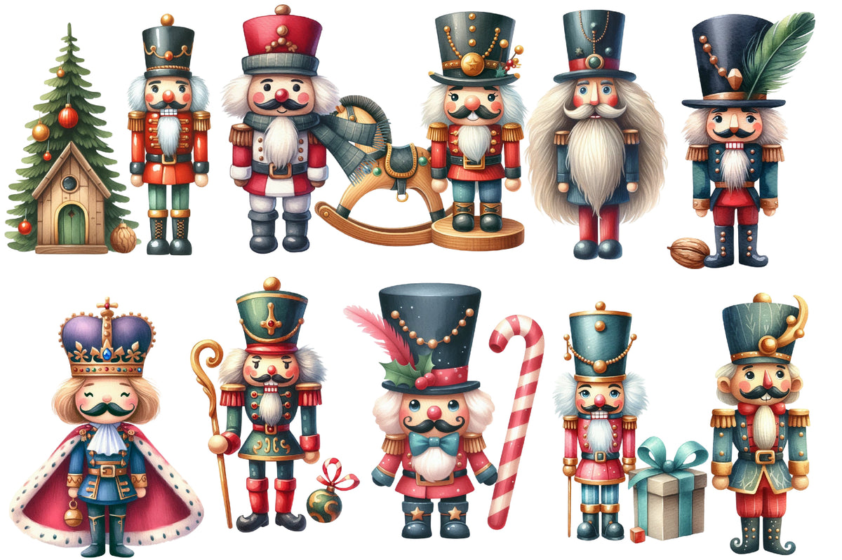 Christmas Nutcracker Clipart PNG Bundle | Watercolor Cute Nutcracker Christmas Clipart | Festive Holiday Sublimation PNG