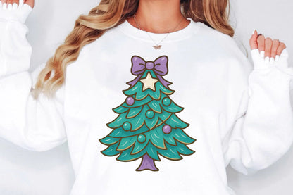 Cute Christmas Tree PNG Purple Bow Holiday Sublimation Design
