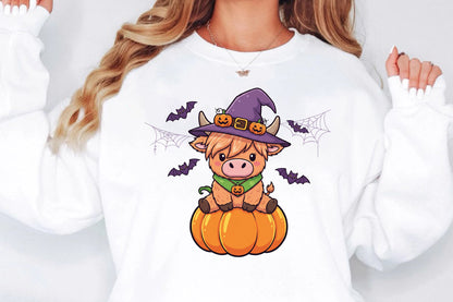 Cute Halloween Cow Witch Pumpkin PNG Sublimation Design