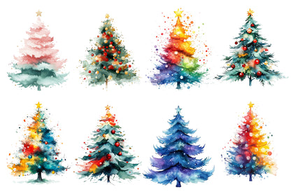 Abstract Watercolor Christmas Tree PNG Bundle | Modern Holiday Tree Clipart | Festive Winter Christmas Tree PNG