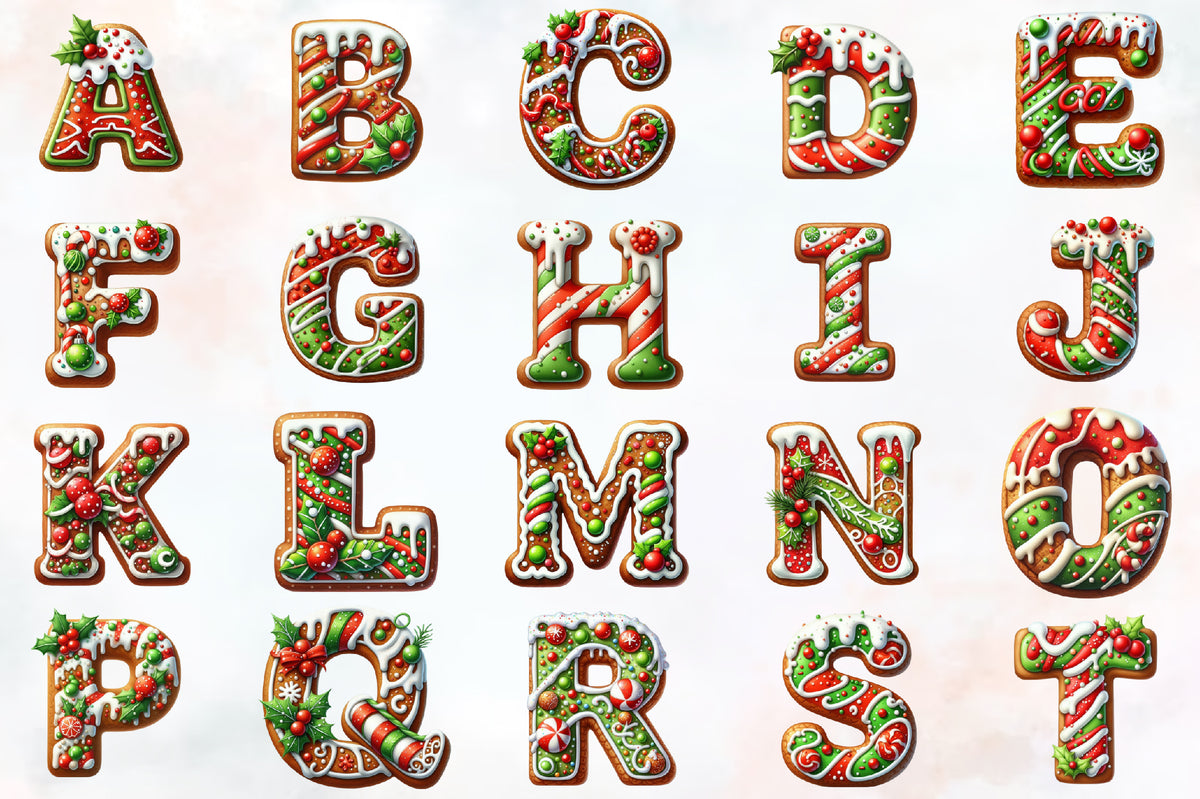 36 Christmas Gingerbread Alphabet PNG Clipart Bundle Holiday Cookie Letters
