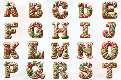 36 Christmas Gingerbread Alphabet PNG Clipart Bundle Holiday Cookie Letters